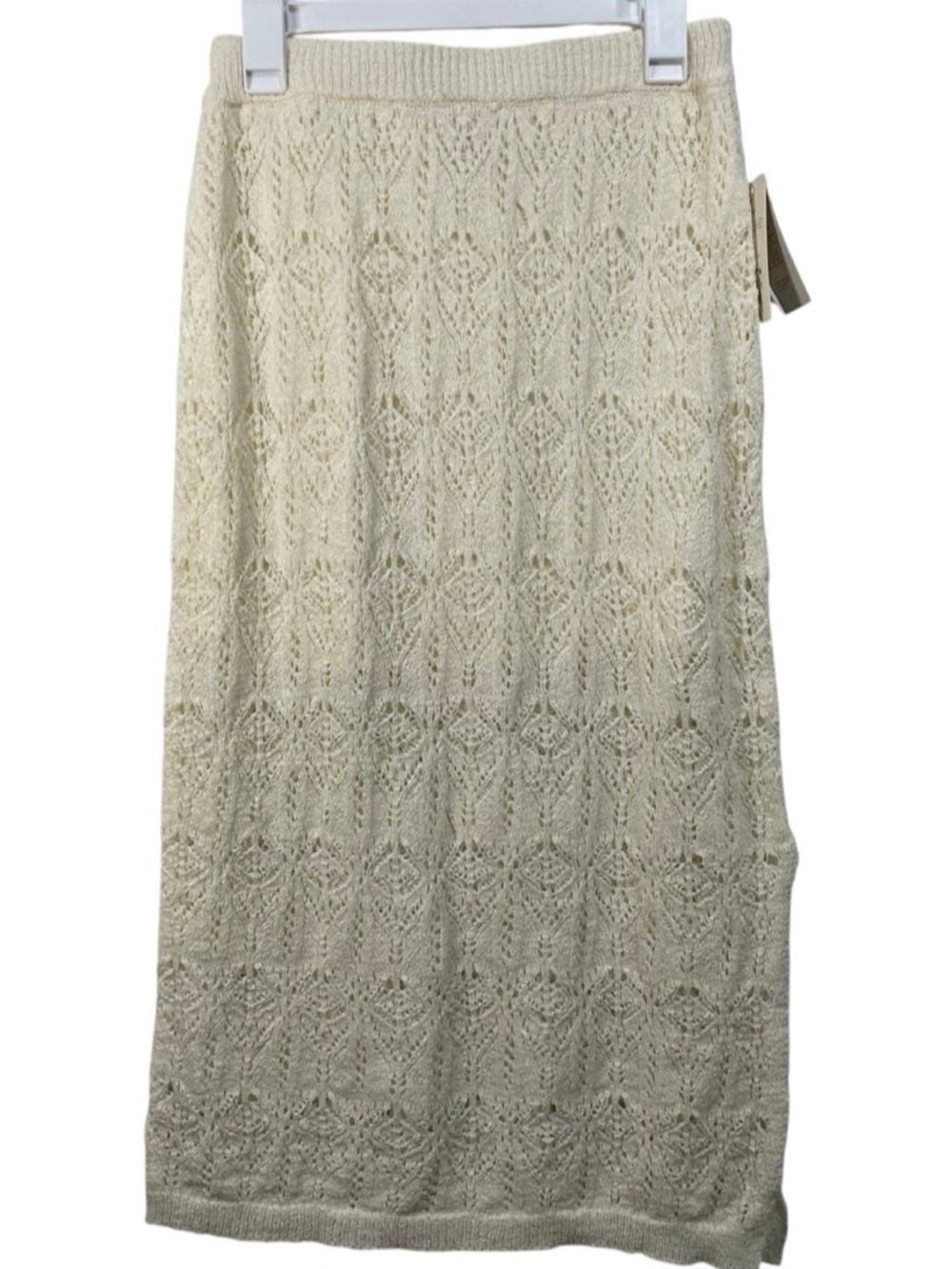 a new day Cream Knit Midi Skirt with Lace Pattern